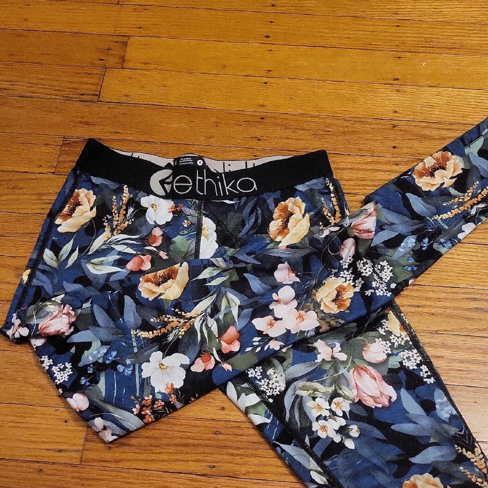 Ethika Kids Leggings - Floral Black and Blue